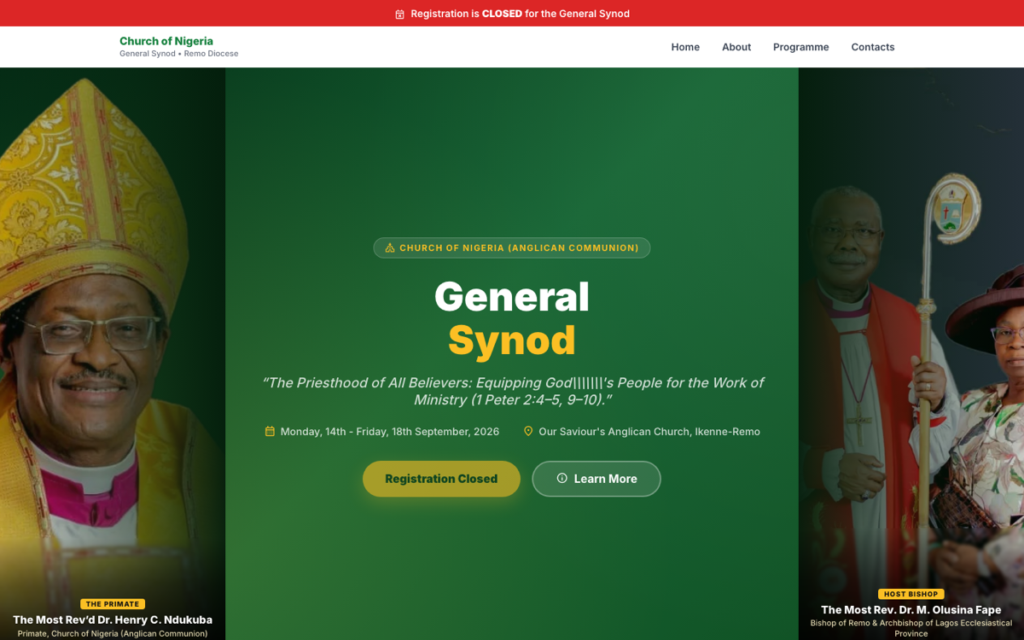 Screenshot of the Diocese of Remo: General Synod website