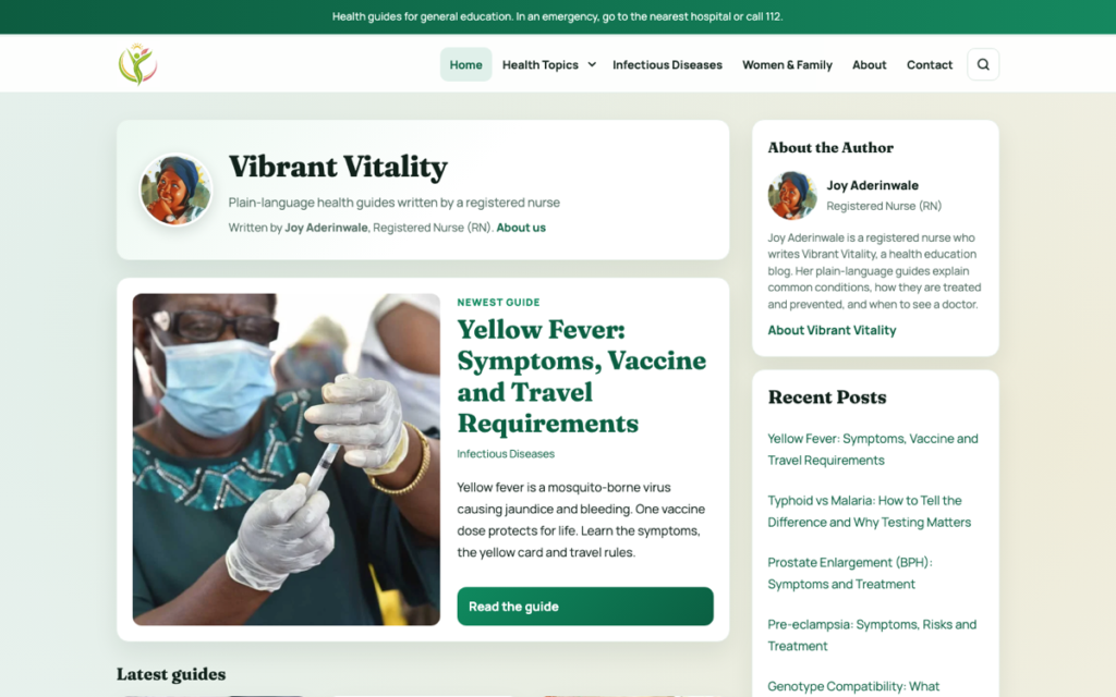Screenshot of the Vibrant Vitality website